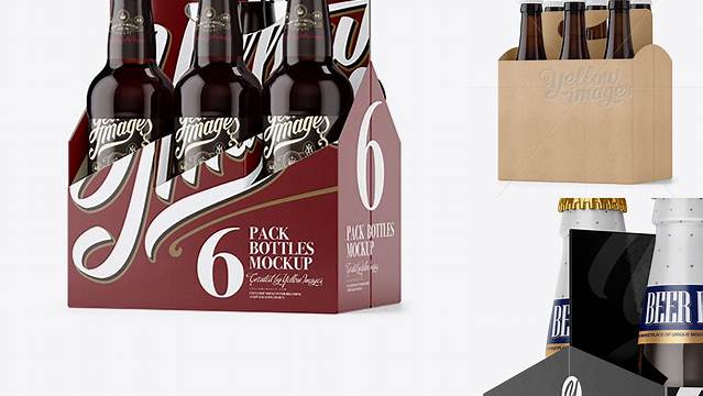 2994+ 6 Pack Amber Bottle Carrier PSD Mockup Half Side View High-Quality Digital Mockup Resource