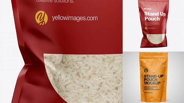 2994+ Stand-Up Pouch with Rice PSD Mockup Half Side View Custom Mockup Graphic Design