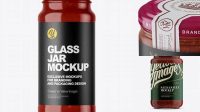 2995+ Glass Jar with Salsa Sauce PSD Mockup Front View High Angle Shot Download Free