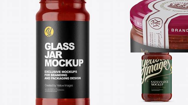 2995+ Glass Jar with Salsa Sauce PSD Mockup Front View High Angle Shot Download Free