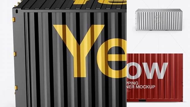 2996+ 20F Metallic Shipping Container PSD Mockup Front View High-Angle Shot Easy Editable