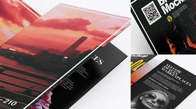 2996+ 4xDL Brochures PSD Mockup Half Side View High Angle Shot Layered PSD File Free Download