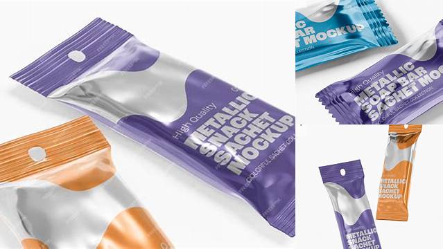 2998+ Metallic Snack Bar Sachet PSD Mockup Front View High-End Creative PSD Template