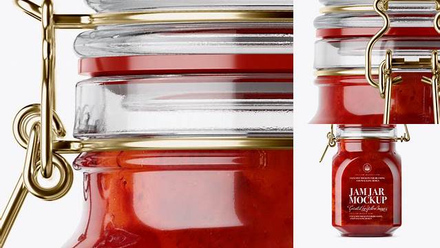 2999+ 900ml Strawberry Jam Glass Jar with Clamp Lid PSD Mockup Front View Eye-Level Shot Smart PNG Image