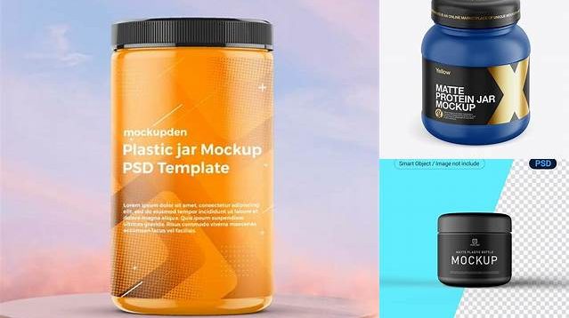 2999+ Matte Plastic Jar PSD Mockup Front View High-Angle Shot Elegant High-Resolution Design File