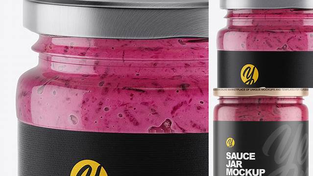 3009+ Clear Glass Jar with Beet Sauce PSD Mockup Smart Layer Mockup Free