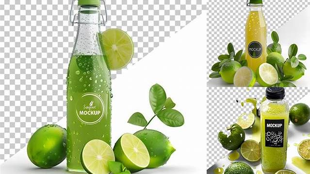 301+ Clear Glass Bottle With Lime Drink PSD Mockup Customizable Design Files