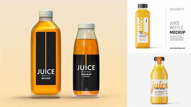 3011+ 500ml Orange Juice Glass Bottle PSD Mockup Customizable PSD Templates