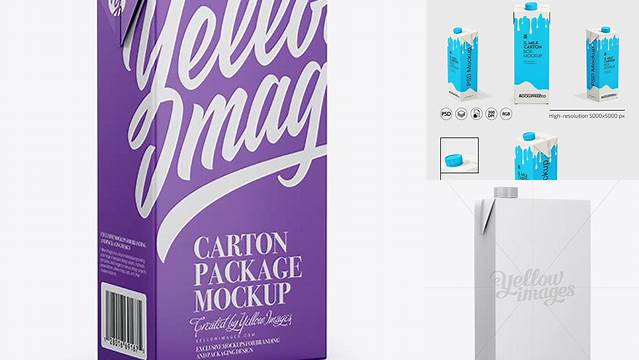 3012+ 1L Carton Package PSD Mockup Half Side View High-End Creative PSD Template