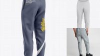 3012+ Men's Cuffed Sweatpants PSD Mockup Back Right Half-Side View Customizable Photoshop Template