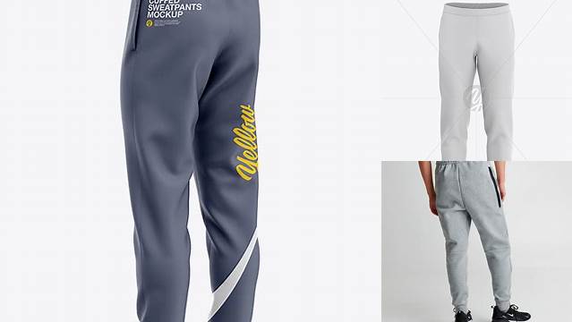 3012+ Men's Cuffed Sweatpants PSD Mockup Back Right Half-Side View Customizable Photoshop Template