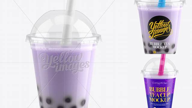 3013+ Blueberry Bubble Tea Cup PSD Mockup High-Angle View Editable Graphic Design Files