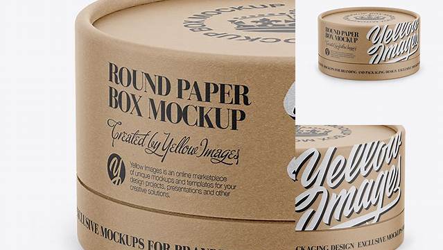 3013+ Kraft Paper Round Box PSD Mockup Front View High-Angle Shot High-Quality PSD Files