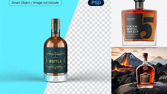 3013+ Square Glass Bottle with Cognac PSD Mockup Editable Mockup PSD