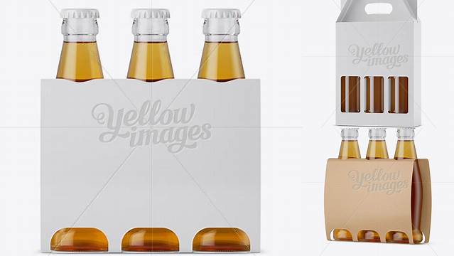 3015+ White Paper 3 Pack Beer Bottle Carrier PSD Mockup Halfside View High-Angle Shot Advanced Photoshop Design Free