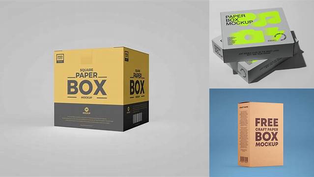 3016+ Paper Box PSD Mockup 3/4 Front View High-Angle Shot Free Mockup Templates