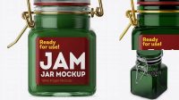 3017+ 100ml Green Glass Jam Jar with Clamp Lid PSD Mockup Half Side View High-Angle Shot Versatile and Modern PSD Mockup