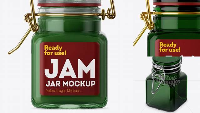 3017+ 100ml Green Glass Jam Jar with Clamp Lid PSD Mockup Half Side View High-Angle Shot Versatile and Modern PSD Mockup