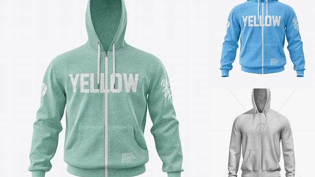 3022+ Melange Men’s Full-Zip Hoodie PSD Mockup Front View Layered Photoshop Template