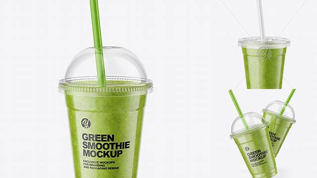 3024+ Green Smoothie Cup with Straw PSD Mockup Free Professional PSD Download