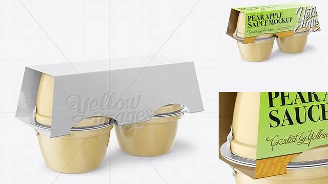 3025+ Pear Apple Sauce 4-4 Oz. Cups PSD Mockup Halfside View Smart Object-Based PSD Template Free