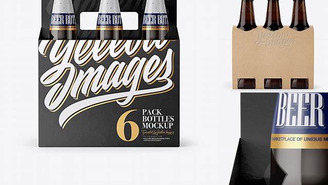 3026+ 6 Pack Amber Bottle Carrier PSD Mockup Front & Side Views Creative Photoshop Resources