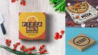 3027+ Pizza Kraft Box PSD Mockup Top View Professional Photoshop Design Freebie