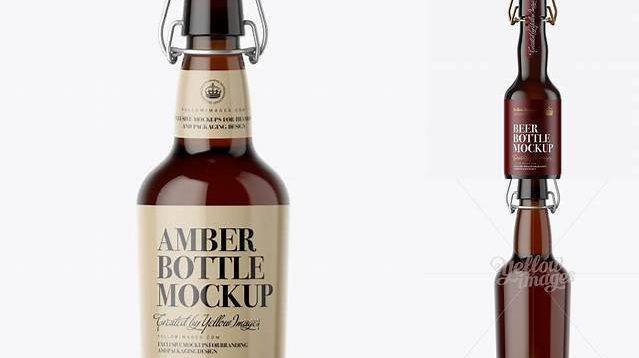 3040+ Amber Glass Beugel Bottle PSD Mockup Smart Object PSD Template