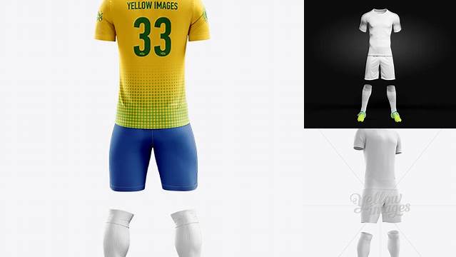 3045+ Men’s Full Soccer Kit with Mandarin Collar Shirt PSD Mockup Back View Elegant and Versatile PSD Resource