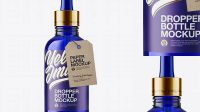 3050+ 50ml Blue Glass Dropper Bottle with Kraft Label PSD Mockup Versatile Mockup for Designers