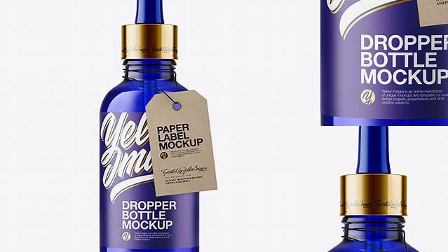 3050+ 50ml Blue Glass Dropper Bottle with Kraft Label PSD Mockup Versatile Mockup for Designers