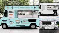 3055+ Food Truck PSD Mockup Side view Smart Object Free Photoshop File