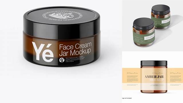 3058+ Amber Cream Jar With Glossy Cap PSD Mockup High-Angle Shot Custom PSD Mockup Template