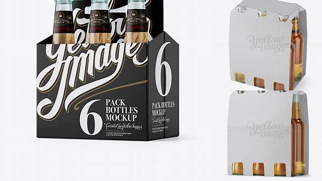 3060+ White Paper 6 Pack Beer Bottle Carrier PSD Mockup Halfside View High-Angle Shot Creative Design Mockup