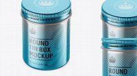 3061+ 100ml Metallic Round Tin Box PSD Mockup High-Angle Shot Elegant and Stylish Mockup