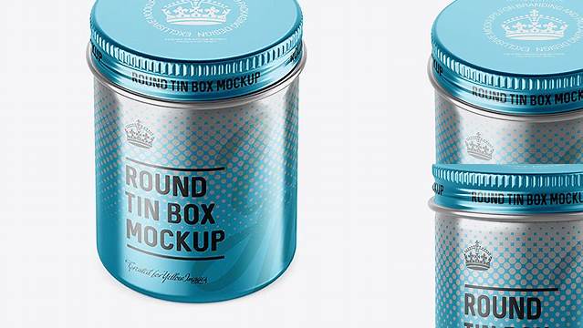 3061+ 100ml Metallic Round Tin Box PSD Mockup High-Angle Shot Elegant and Stylish Mockup