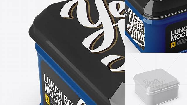 3061+ Glossy Square Lunch Box PSD Mockup Half Side View High Angle Shot High-End PSD Download