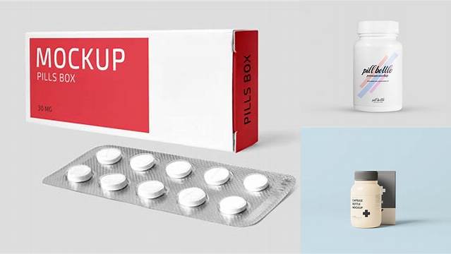 3061+ Metallic Pills Bottle with Box PSD Mockup Mockup PSD Free Download