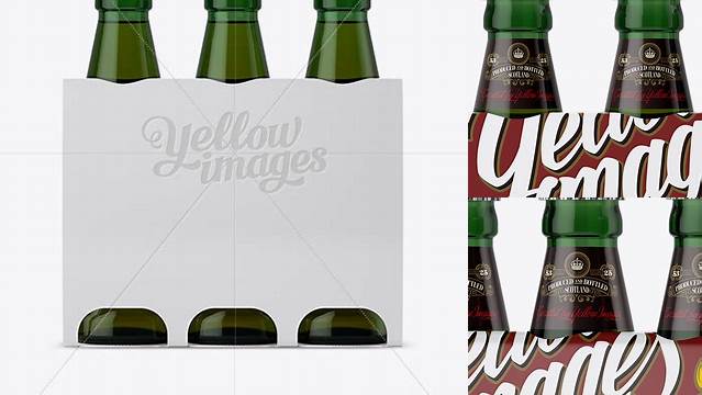 3061+ White Paper 3 Pack Light Green Bottle Carrier PSD Mockup Halfside View High-Quality Editable PSD