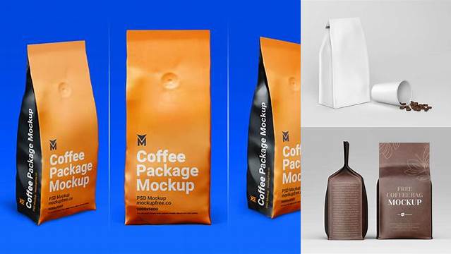 3064+ Paper Coffee Bag with Valve PSD Mockup Half Side View Modern Free PSD Template