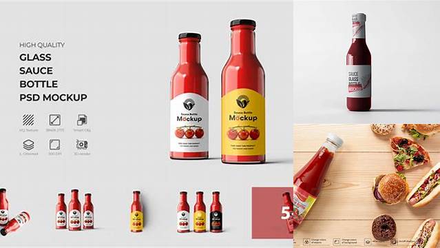 3066+ Clear Glass Bottle with ?urry Sauce PSD Mockup Exclusive and Stylish Design PSD