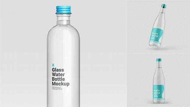 3066+ Glass Water Bottle PSD Mockup Front View Free Mockup PSD Template