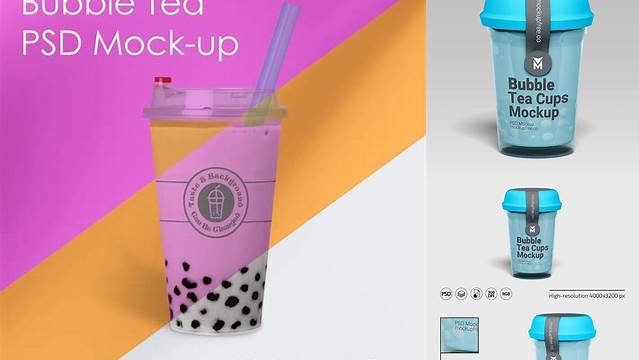 3067+ Bubble Tea Cup Mockup Free PSD