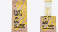 3067+ Kraft Paper Bag with a Plastic Tin-Tie PSD Mockup Front View Photoshop Freebie