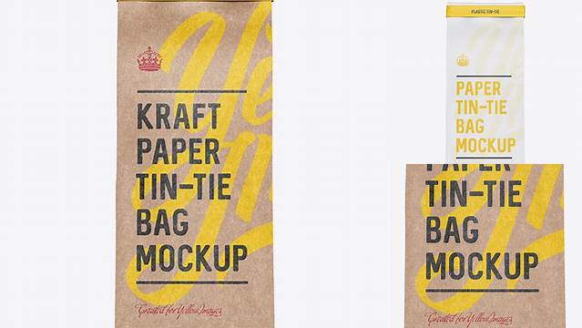 3067+ Kraft Paper Bag with a Plastic Tin-Tie PSD Mockup Front View Photoshop Freebie