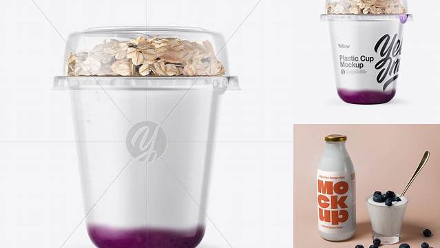 3068+ Cup with Blueberry Yogurt and Muesli PSD Mockup Editable Photoshop File