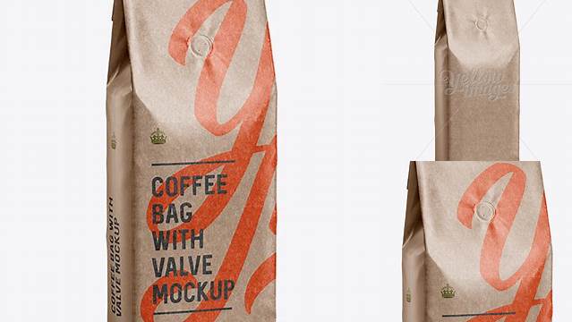 3071+ Glossy Kraft Coffee Bag With Valve PSD Mockup Halfside View High-Quality Editable PSD