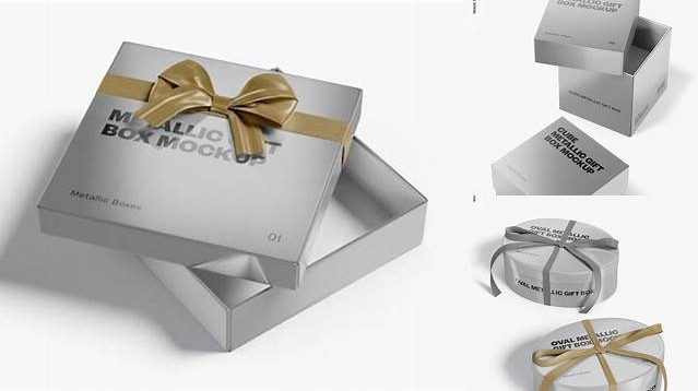 3072+ Metallic Gift Box PSD Mockup Half Side View Editable Photoshop File