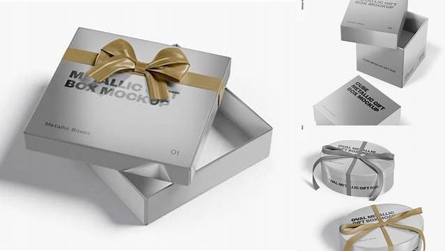 3072+ Metallic Gift Box PSD Mockup Half Side View Editable Photoshop File