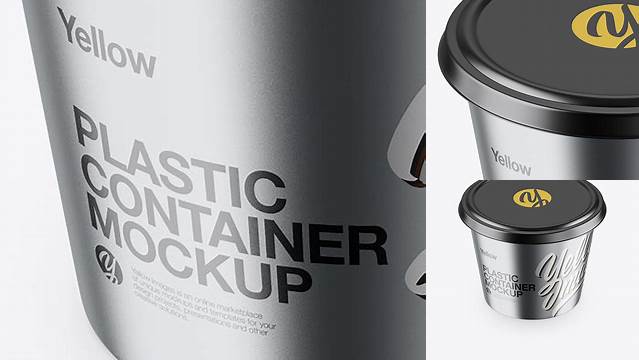 3072+ Metallic Plasic Container PSD Mockup High-Angle Shot Elegant Photoshop Mockup